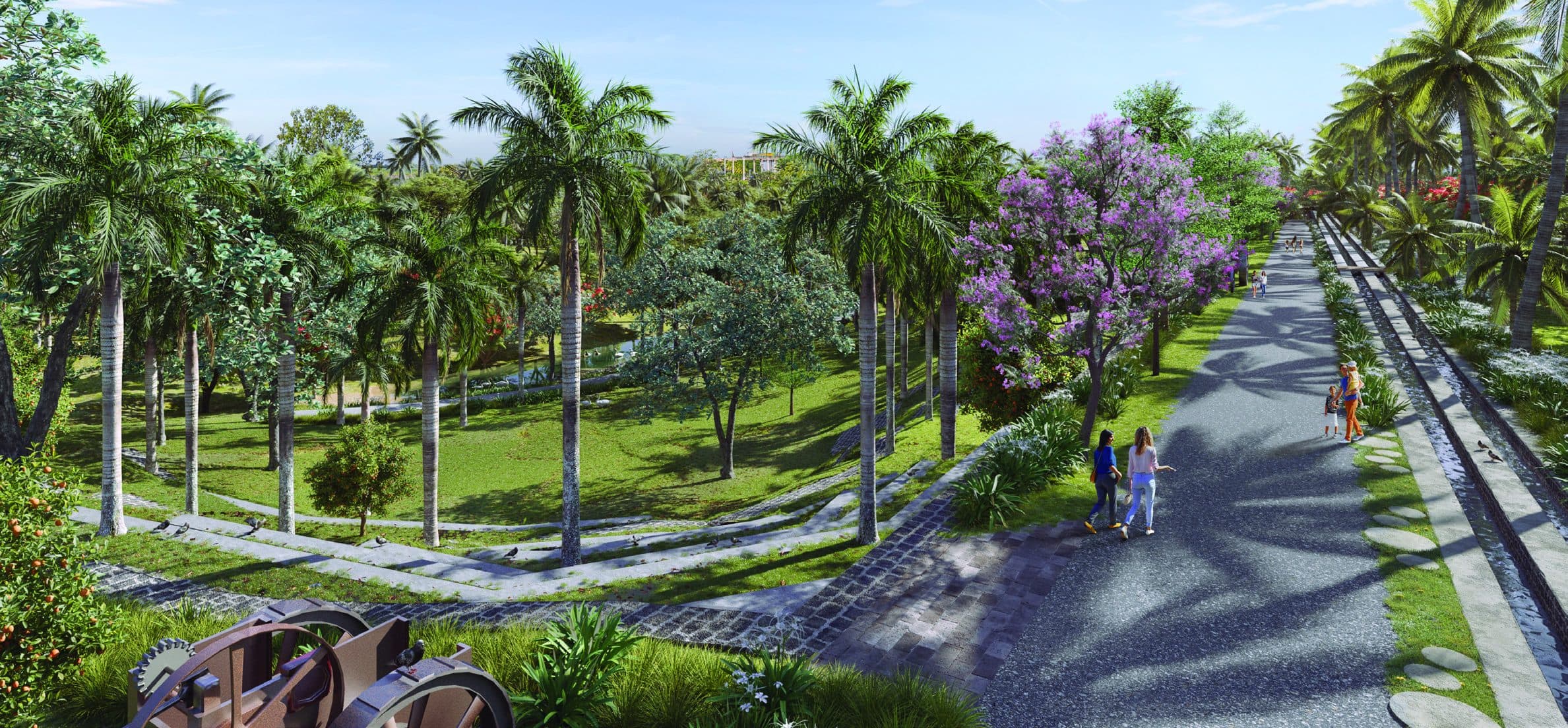 Tree-lined avenue with pedestrian route