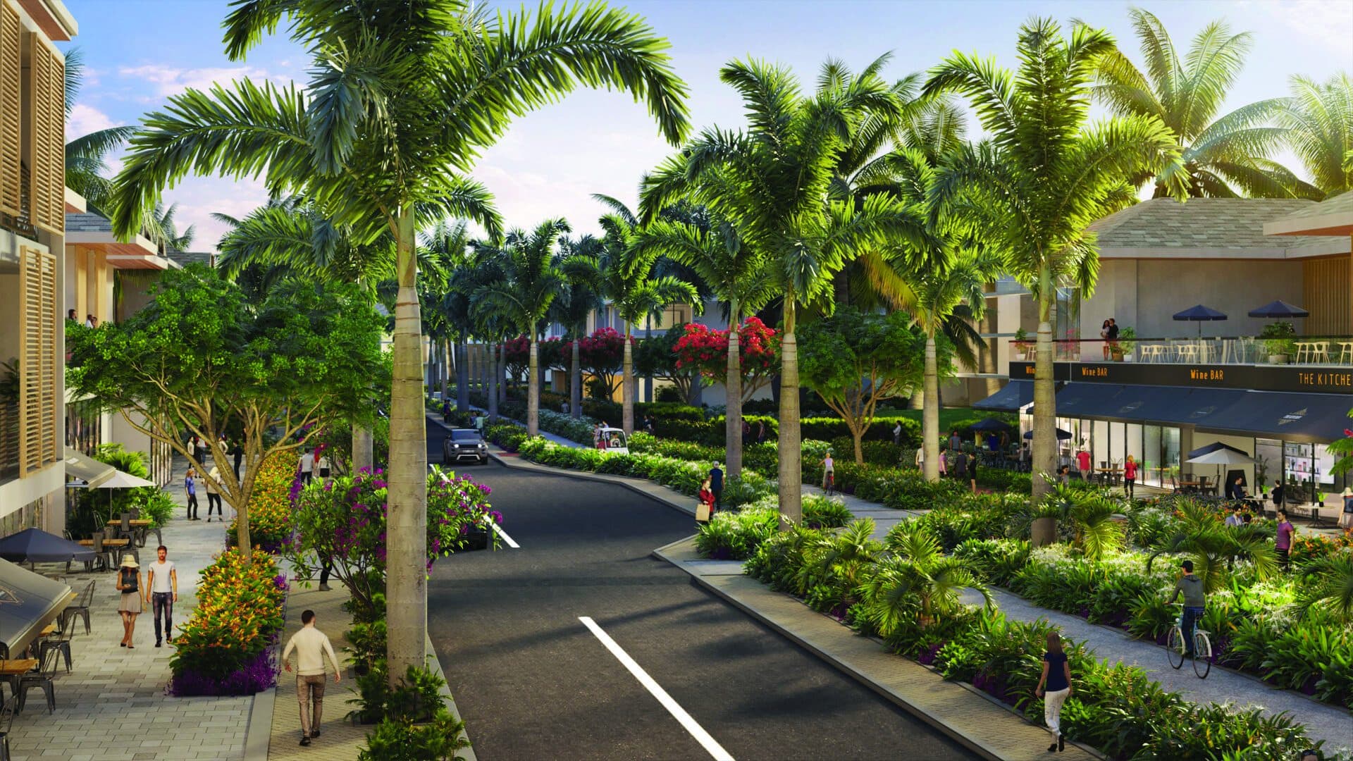 Boulevard with median planting and palm-lined sidewalks